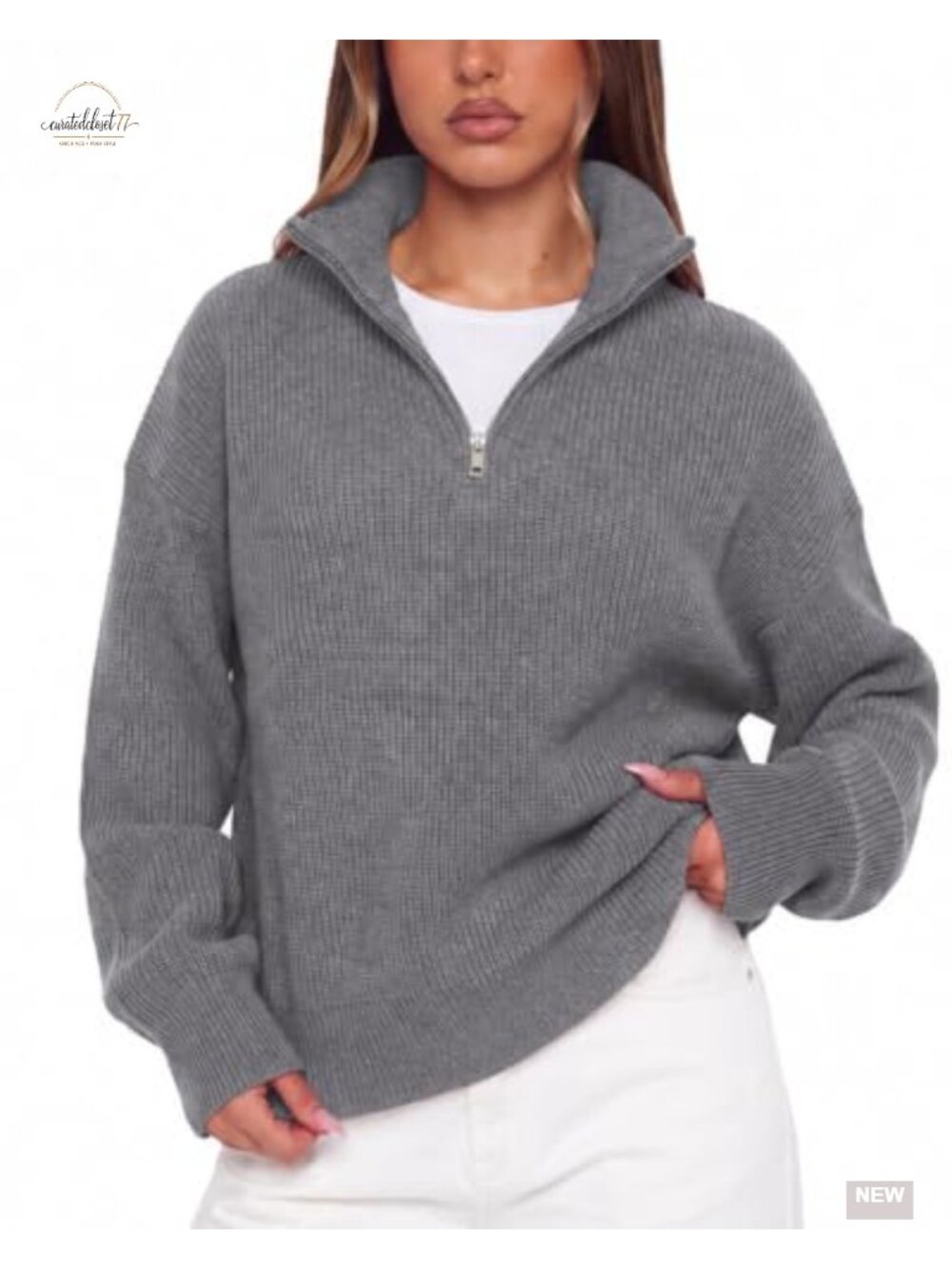 Cashmere Blend Oversized Quarter Zip Pullover Sweater Mock Neck